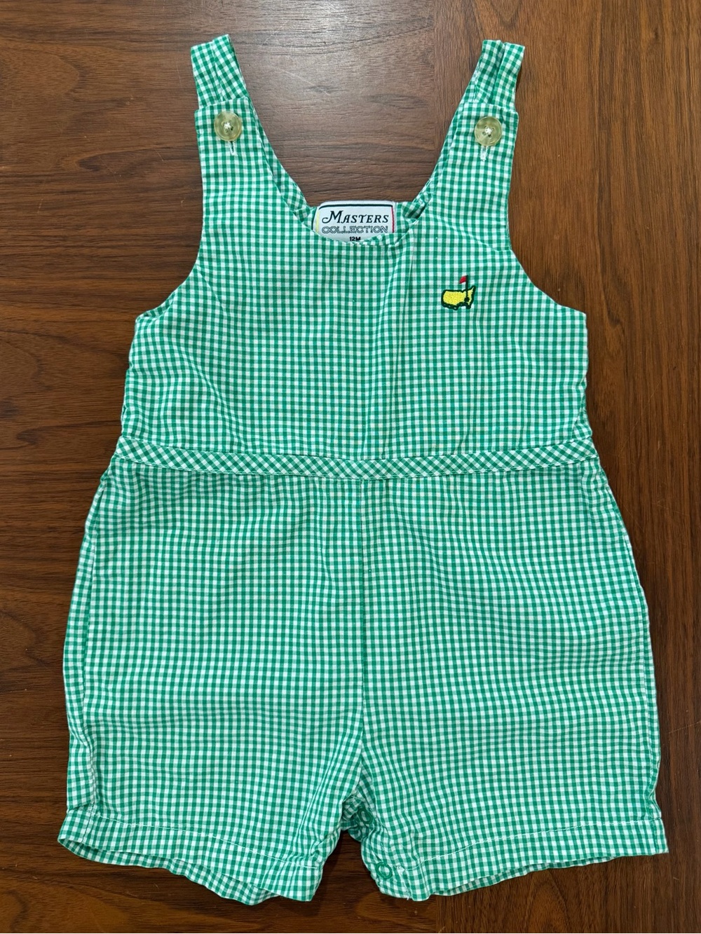 Masters Baby 12m Green Gingham Kids Romper JonJon Shortall